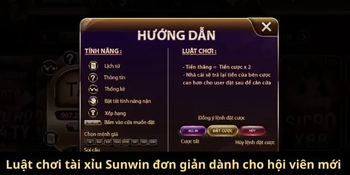 Luật chơi tài xỉu Sunwin đơn giản dành cho hội viên mới